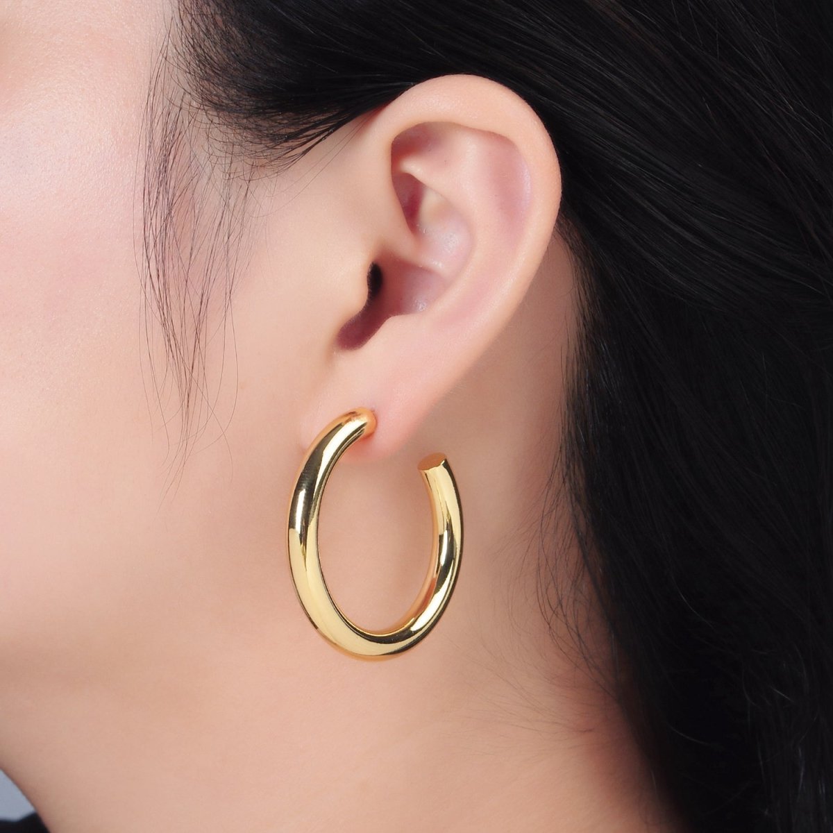 24K Gold Filled 40mm, 45mm, 35mm Minimalist C - Shaped Hoop Earrings | AD720 - AD722 - DLUXCA