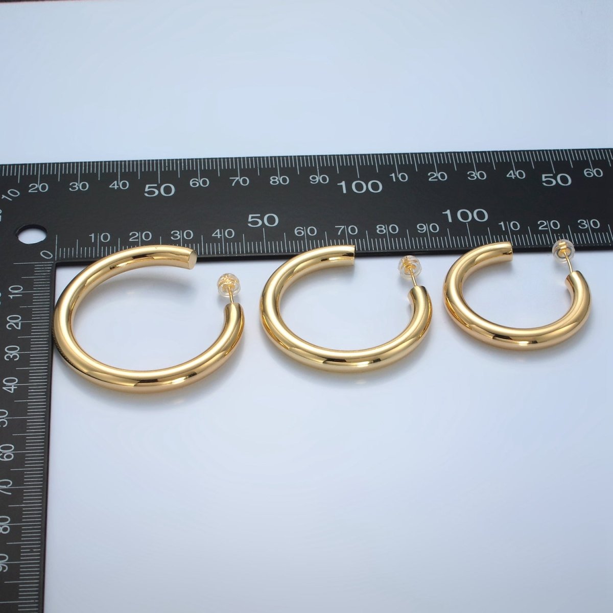 24K Gold Filled 40mm, 45mm, 35mm Minimalist C - Shaped Hoop Earrings | AD720 - AD722 - DLUXCA