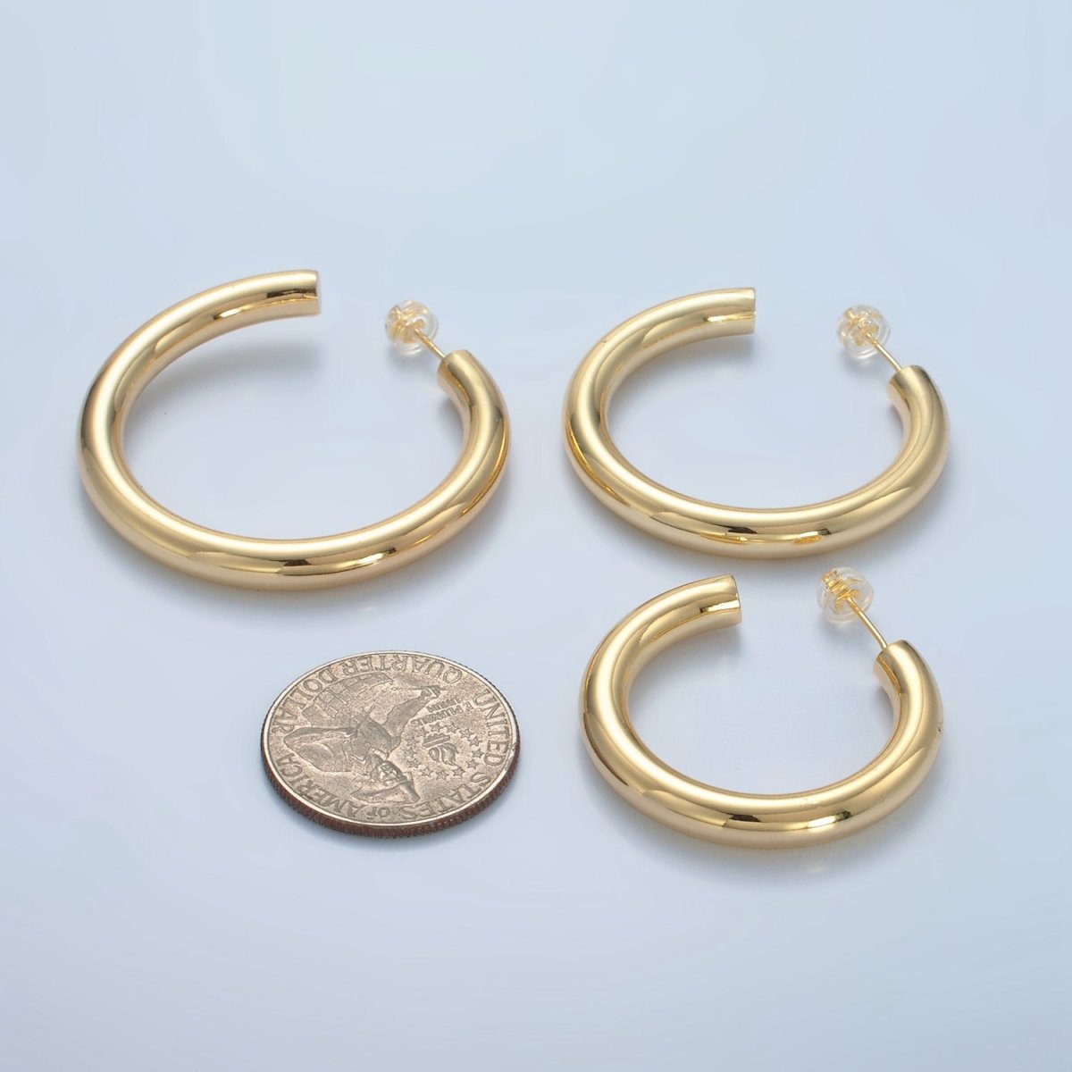 24K Gold Filled 40mm, 45mm, 35mm Minimalist C - Shaped Hoop Earrings | AD720 - AD722 - DLUXCA