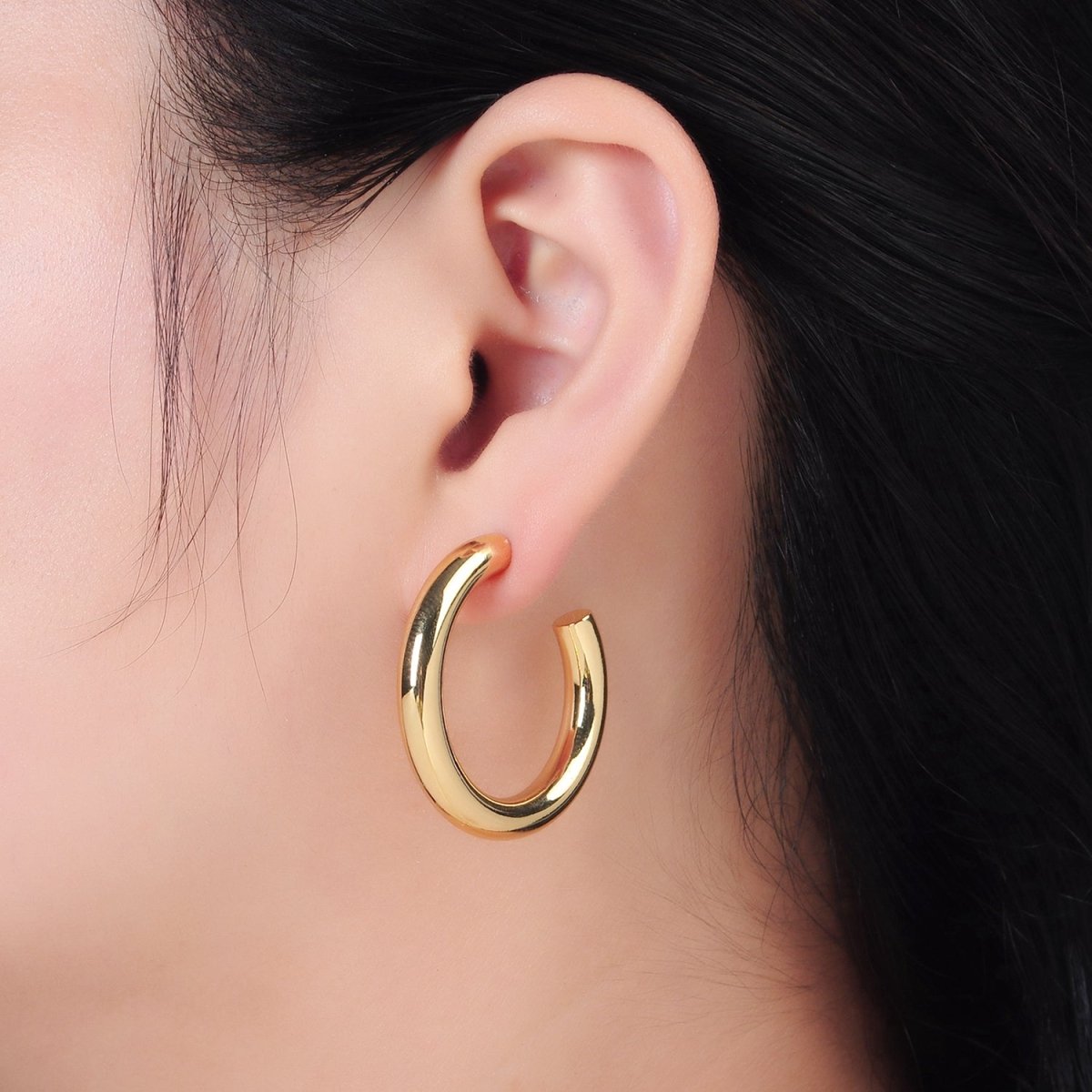 24K Gold Filled 40mm, 45mm, 35mm Minimalist C - Shaped Hoop Earrings | AD720 - AD722 - DLUXCA