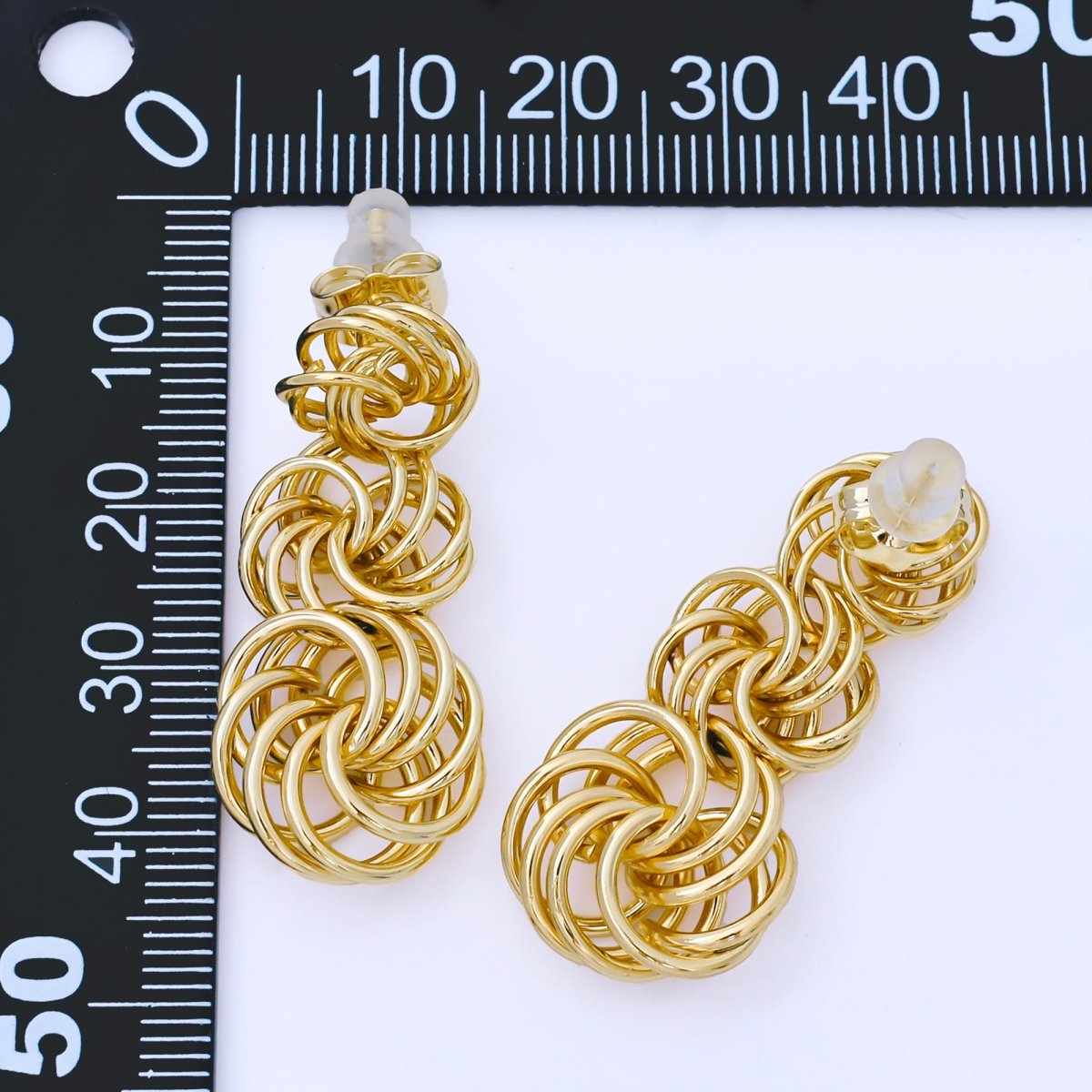 24K Gold Filled 40mm Braided Circular Band Geometric Drop Studs Earrings | AB1627 - DLUXCA