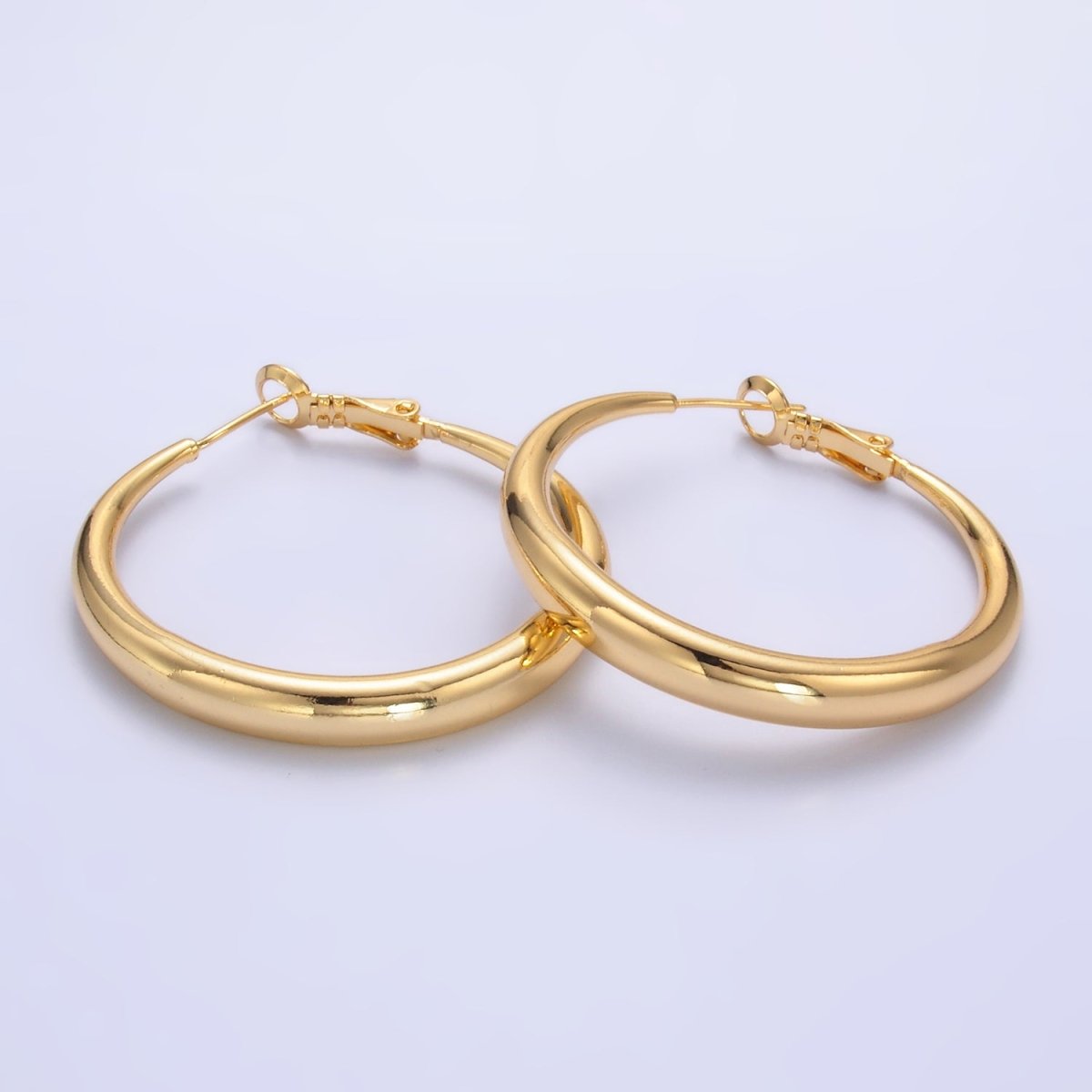 24K Gold Filled 40mm Classic Hinge Hoop Earrings in Gold & Silver | Ea - 0210 - DLUXCA
