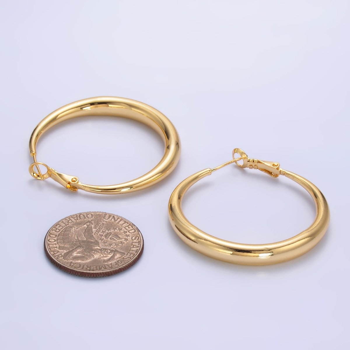 24K Gold Filled 40mm Classic Hinge Hoop Earrings in Gold & Silver | Ea - 0210 - DLUXCA