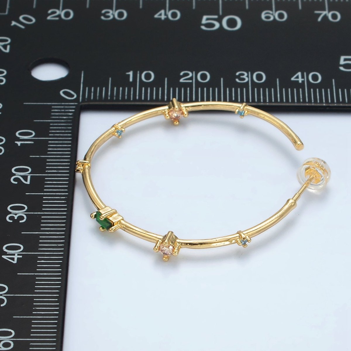 24K Gold Filled 40mm Clear Green Baguette CZ C - Shaped Hoop Earrings | Q300 - DLUXCA