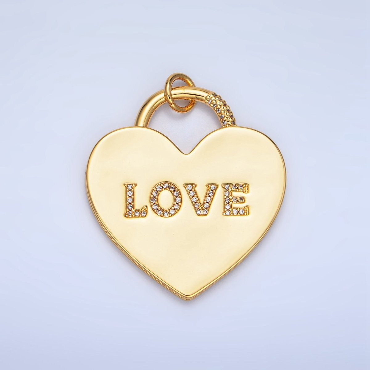 24K Gold Filled 40mm "LOVE" Micro Paved CZ Heart Padlock Charm in Gold & Silver | N746 - DLUXCA