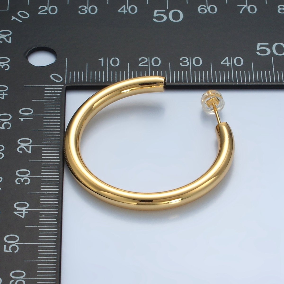 24K Gold Filled 40mm Minimalist C - Shaped Hoop Earrings in Gold & Silver | AD718 AD719 - DLUXCA