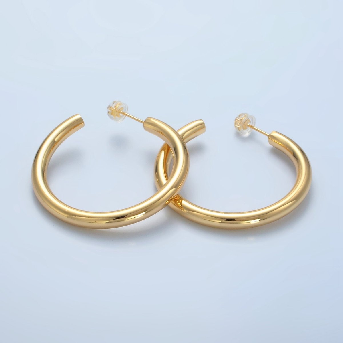 24K Gold Filled 40mm Minimalist C - Shaped Hoop Earrings in Gold & Silver | AD718 AD719 - DLUXCA