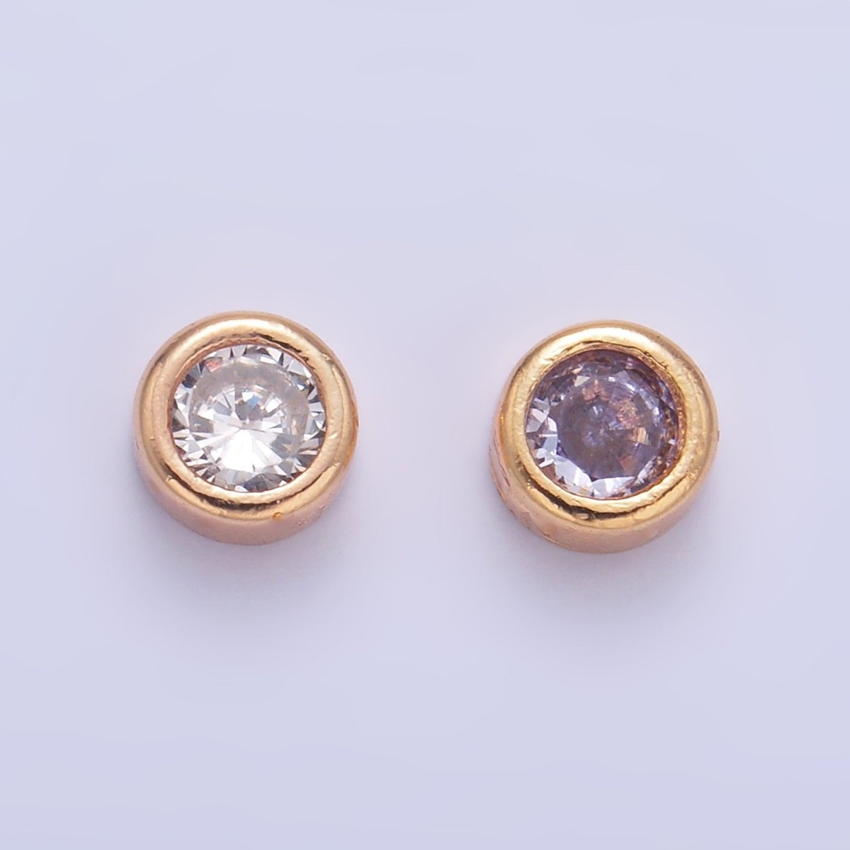 24K Gold Filled 4.2mm Clear, Purple Round CZ Bezel Bead | B114 B117 - DLUXCA