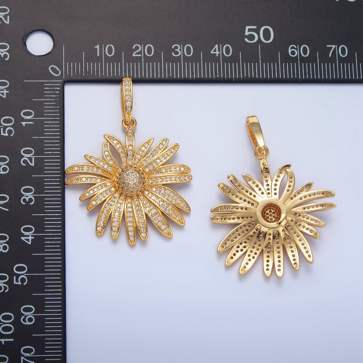 24K Gold Filled 43mm Micro Paved CZ Flower Pendant | AA7887 - DLUXCA