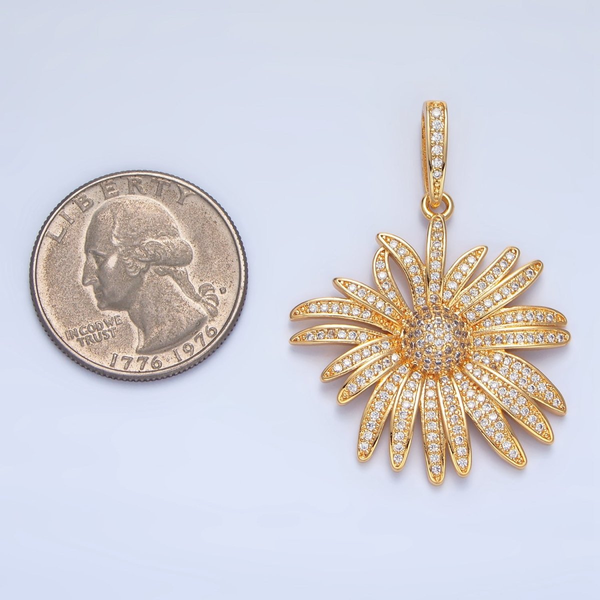 24K Gold Filled 43mm Micro Paved CZ Flower Pendant | AA7887 - DLUXCA