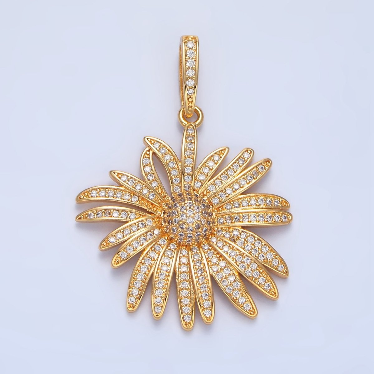 24K Gold Filled 43mm Micro Paved CZ Flower Pendant | AA7887 - DLUXCA