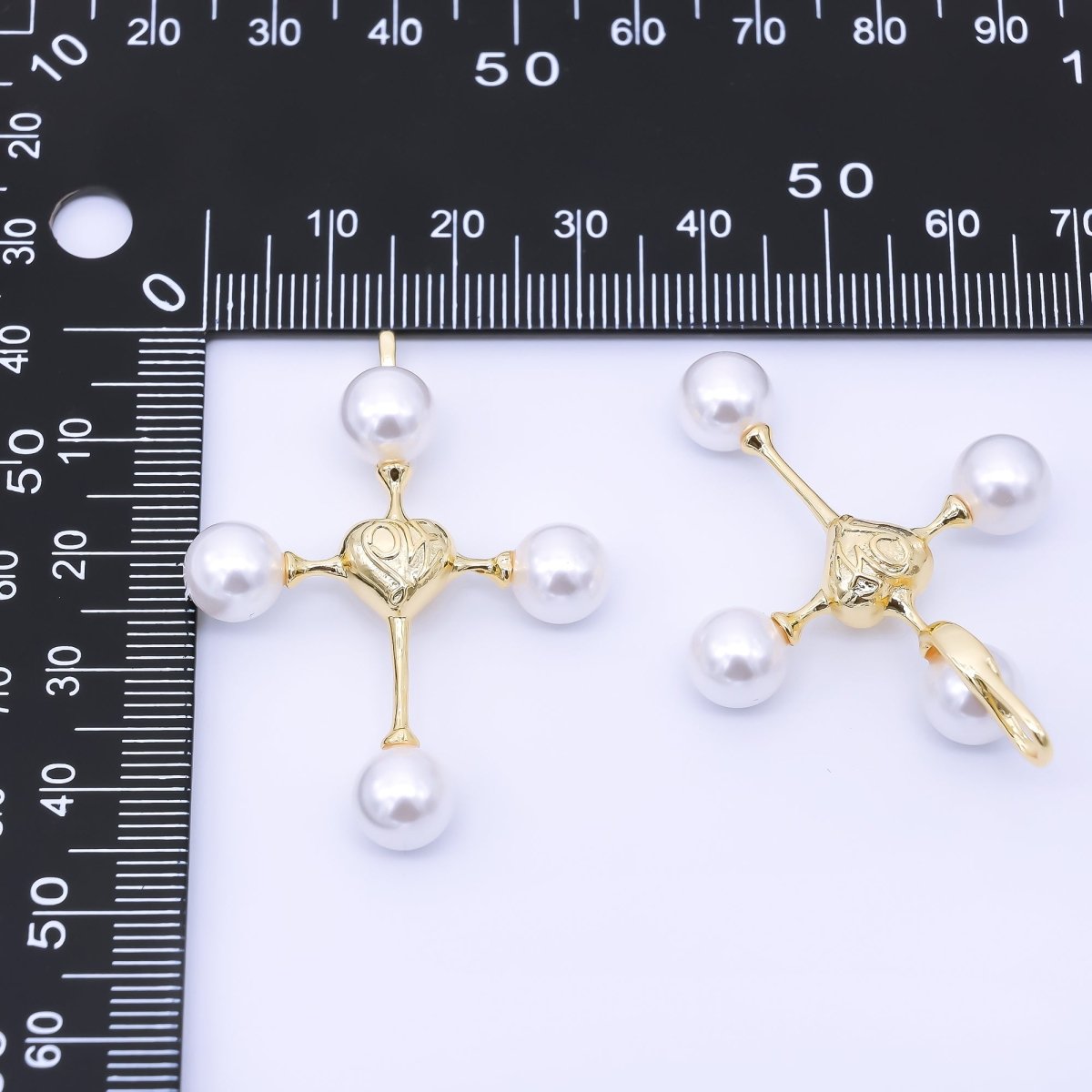 24K Gold Filled 44mm Shell Pearl Heart Religious Cross Pendant | AF570 - DLUXCA