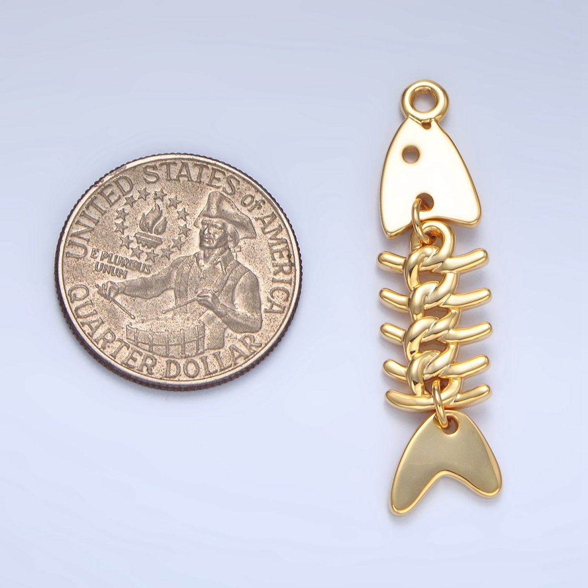 24K Gold Filled 45mm Minimalist Fish Skeleton Charm | X848 - DLUXCA