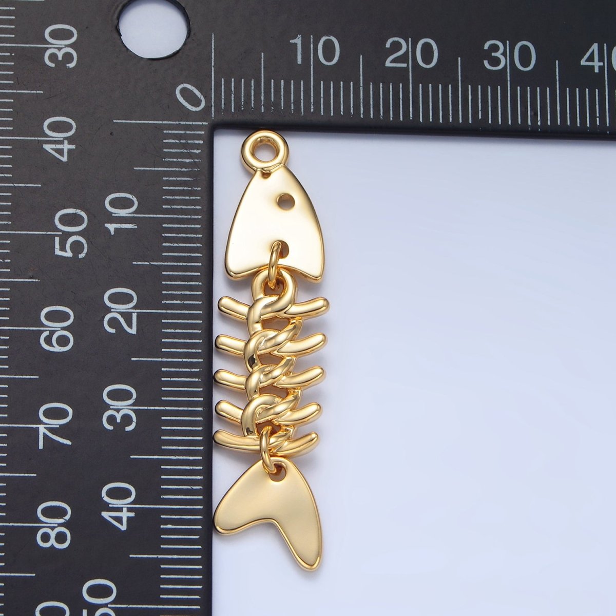 24K Gold Filled 45mm Minimalist Fish Skeleton Charm | X848 - DLUXCA