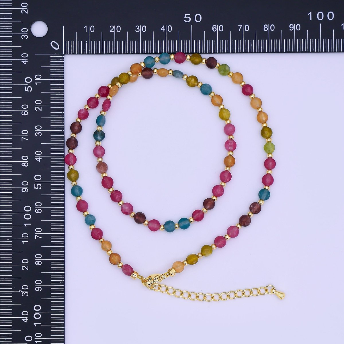 24K Gold Filled 4.5mm Multicolor Natural Gemstone Round Bead 17 Inch Necklace | WA - 3151 - DLUXCA