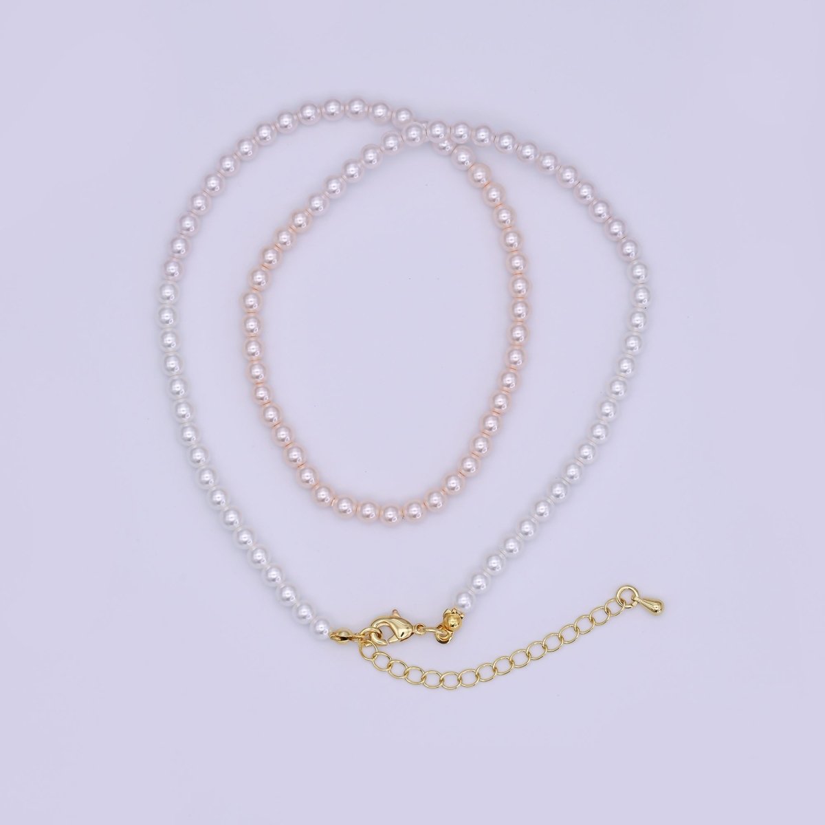 24K Gold Filled 4mm, 6mm Gradient Pink - White Shell Pearl 17 Inch Necklace | WA - 2836 WA - 2837 - DLUXCA