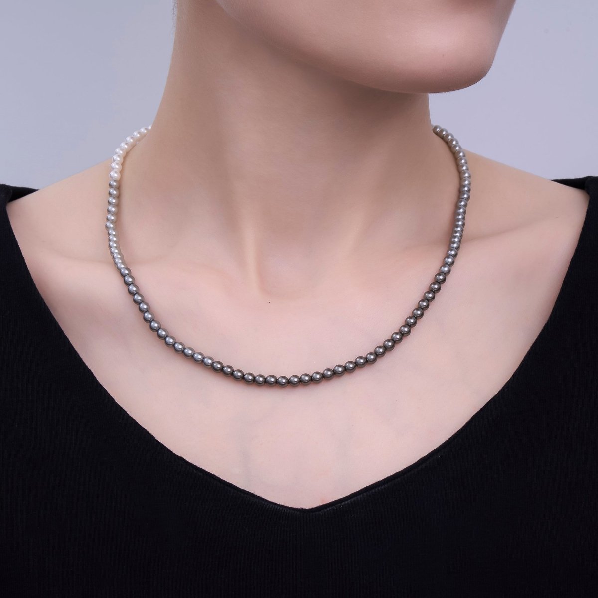 24K Gold Filled 4mm, 6mm Gradient White - Grey Shell Pearl 17 Inch Necklace | WA - 2794 WA - 2795 - DLUXCA