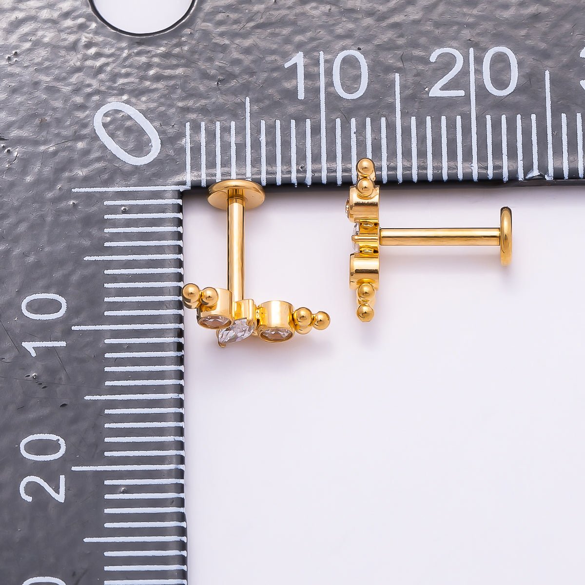 24K Gold Filled 4mm Clear CZ Marquise Round Bubble Single Cartilage Piercing Flat Back Stud in Gold & Silver | Findings-00244 Findings-00245 - DLUXCA