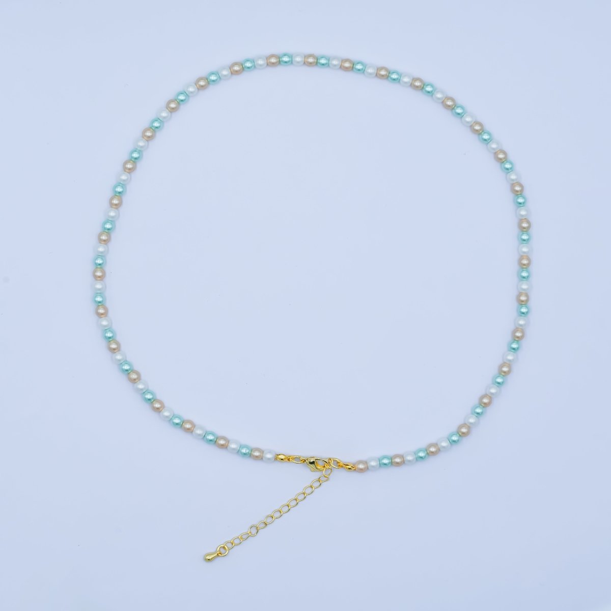 24K Gold Filled 4mm Green Peach Multicolor Shell Pearl 17 Inch Necklace | WA - 2793 - DLUXCA
