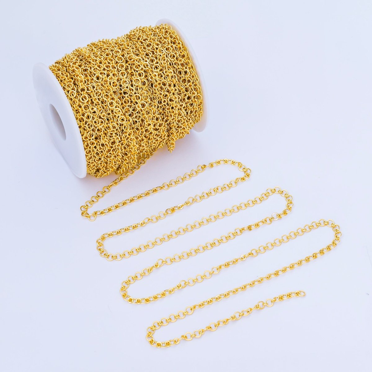 24K Gold Filled 4mm Minimalist Round Rolo Unfinished Chain by Yard | Roll - 1997 - DLUXCA