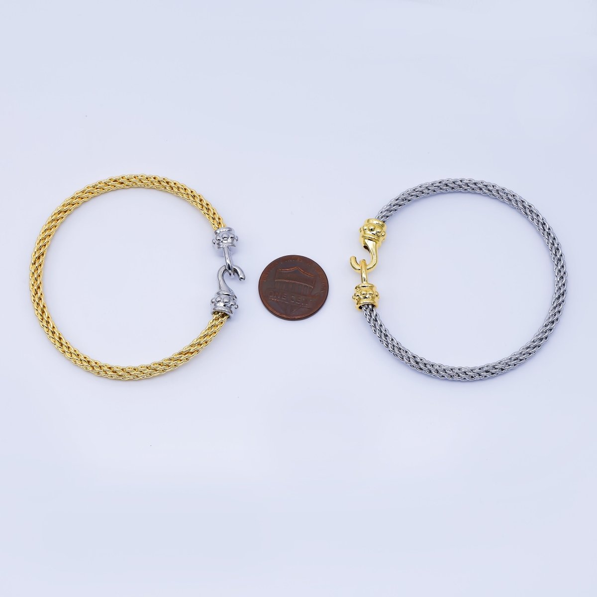24K Gold Filled 4mm Twisted Rope Mixed Metal Bangle Bracelet Men Woman Jewelry | WA - 3891 - DLUXCA