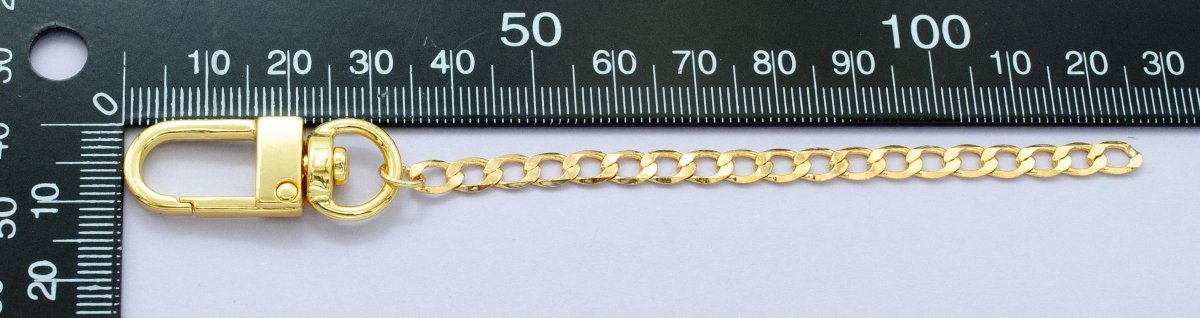 24K Gold Filled 5 - Inch Concave Curb Chain Bag Purse Charm Swivel Keychain Findings | WA - 2910 - DLUXCA