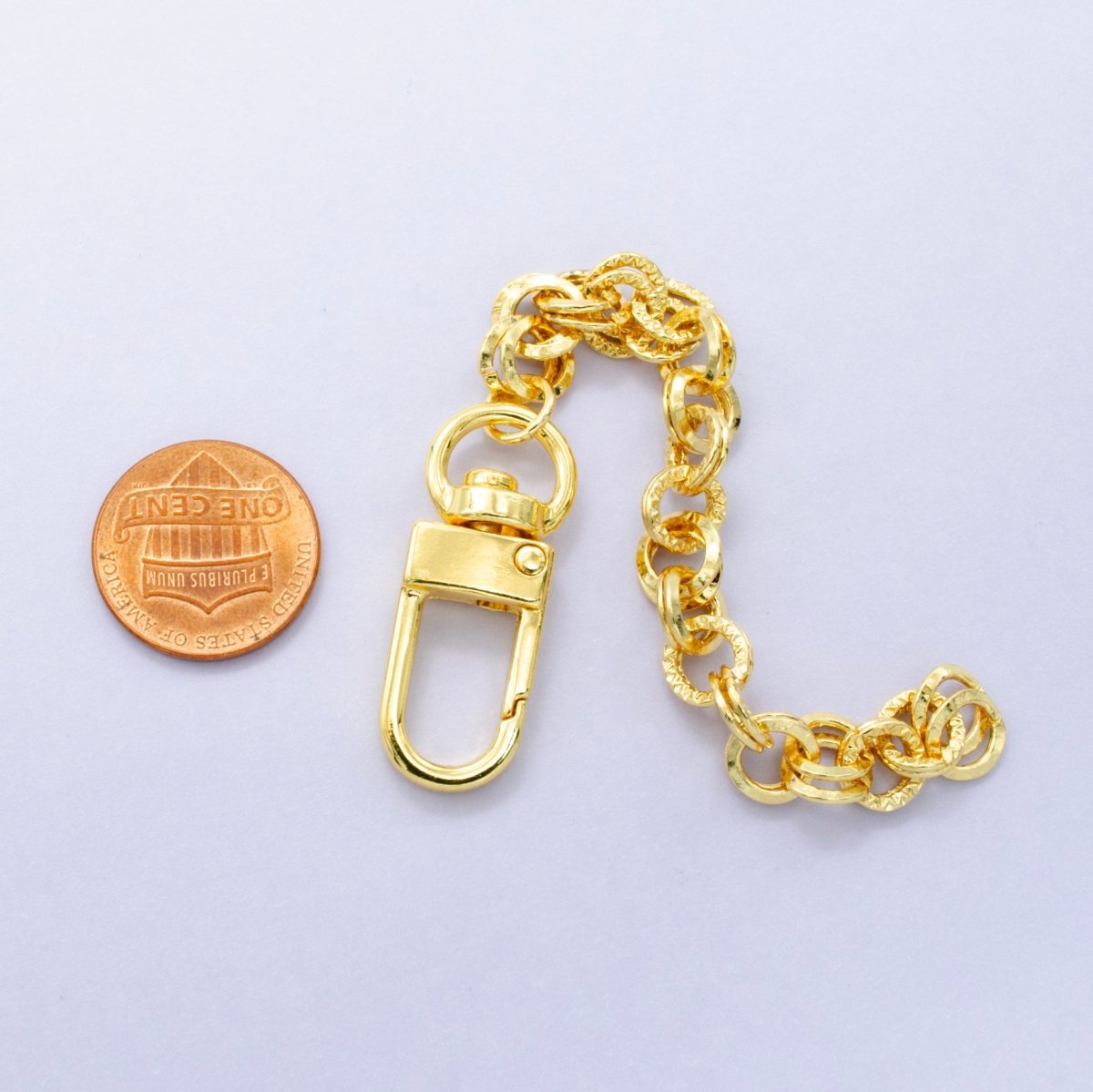 24K Gold Filled 5 - Inch Multiple Hammered Rolo Chain Bag Purse Charm Swivel Keychain Findings | WA - 2909 - DLUXCA