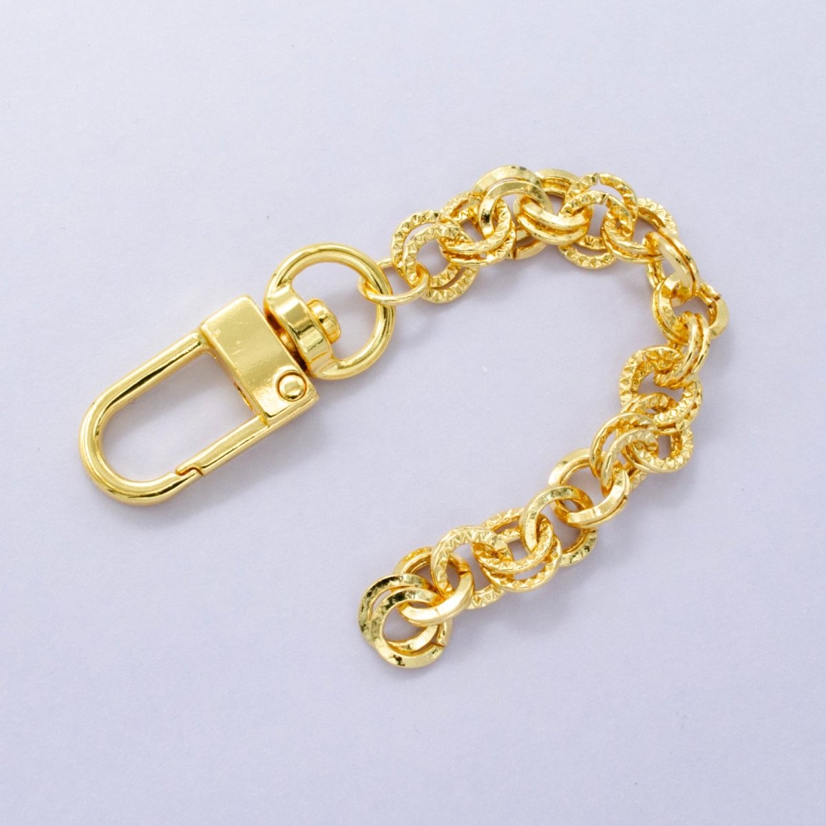 24K Gold Filled 5 - Inch Multiple Hammered Rolo Chain Bag Purse Charm Swivel Keychain Findings | WA - 2909 - DLUXCA