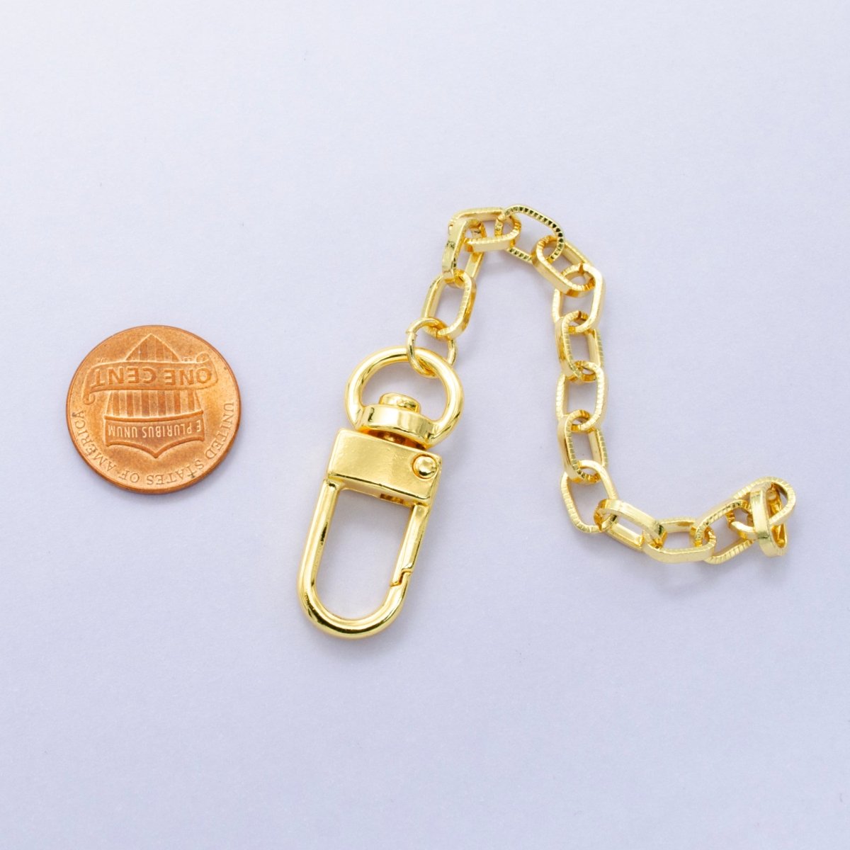 24K Gold Filled 5 - Inch Ribbed Paperclip Chain Bag Purse Charm Swivel Keychain Findings | WA - 2906 - DLUXCA