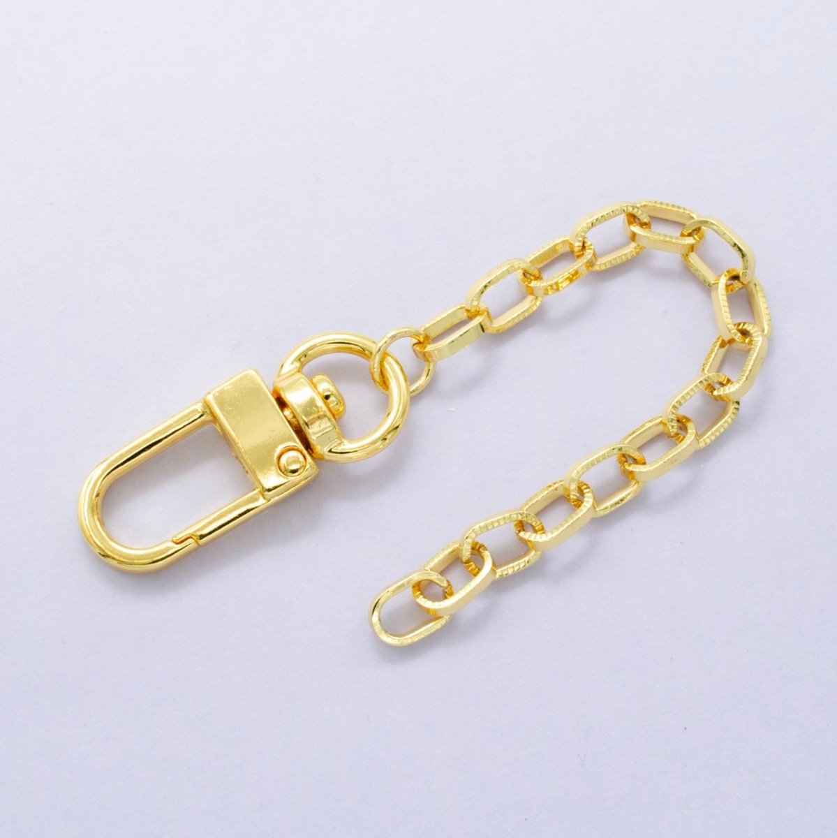 24K Gold Filled 5 - Inch Ribbed Paperclip Chain Bag Purse Charm Swivel Keychain Findings | WA - 2906 - DLUXCA