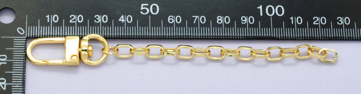 24K Gold Filled 5 - Inch Ribbed Paperclip Chain Bag Purse Charm Swivel Keychain Findings | WA - 2906 - DLUXCA