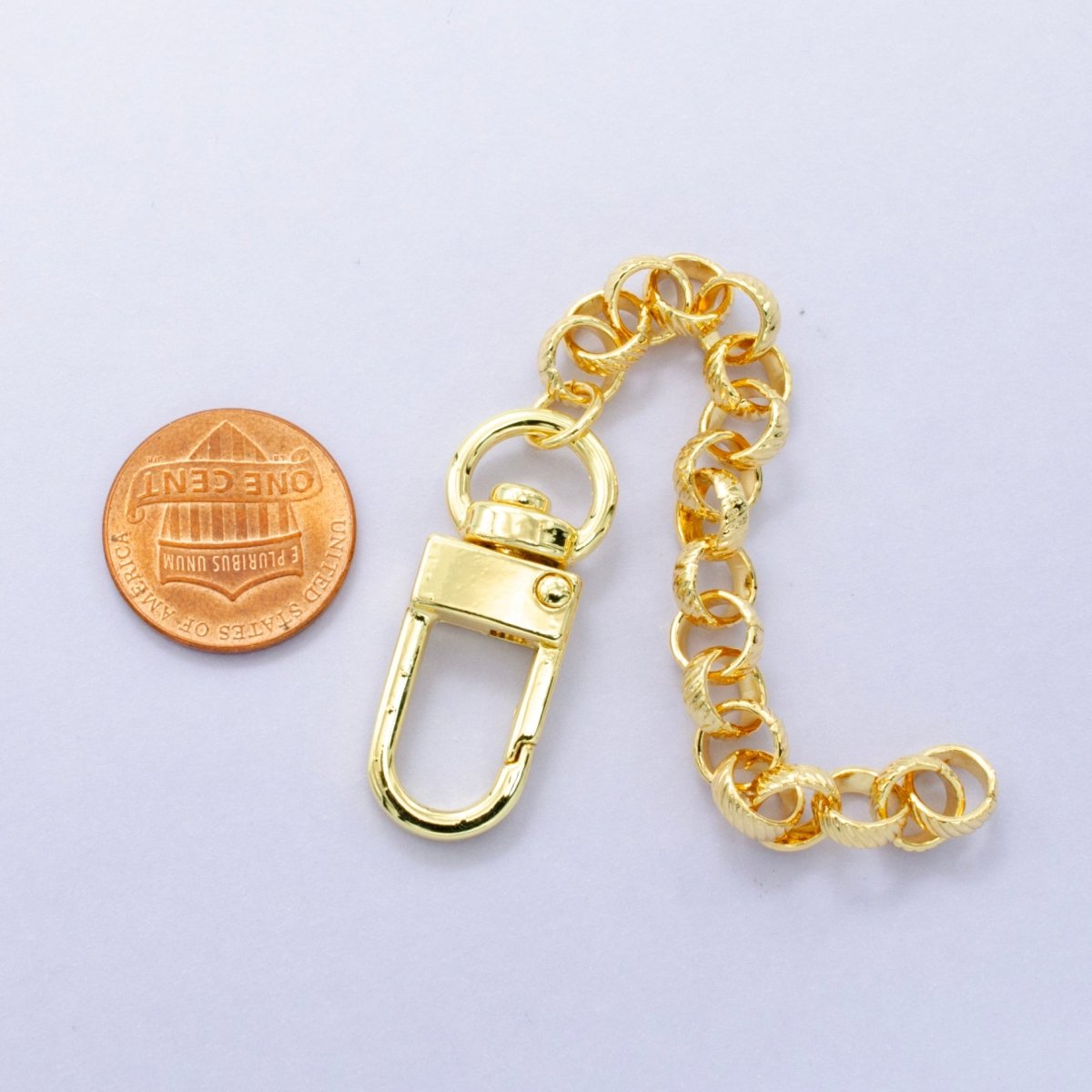 24K Gold Filled 5 - Inch Ribbed Rolo Chain Bag Purse Charm Swivel Keychain Findings | WA - 2907 - DLUXCA