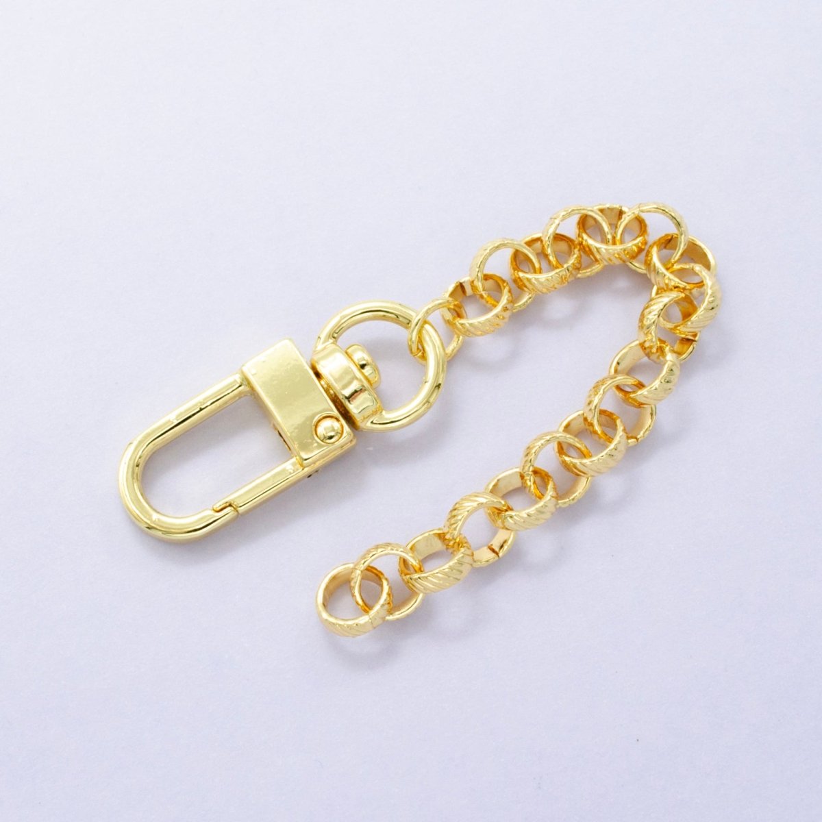 24K Gold Filled 5 - Inch Ribbed Rolo Chain Bag Purse Charm Swivel Keychain Findings | WA - 2907 - DLUXCA