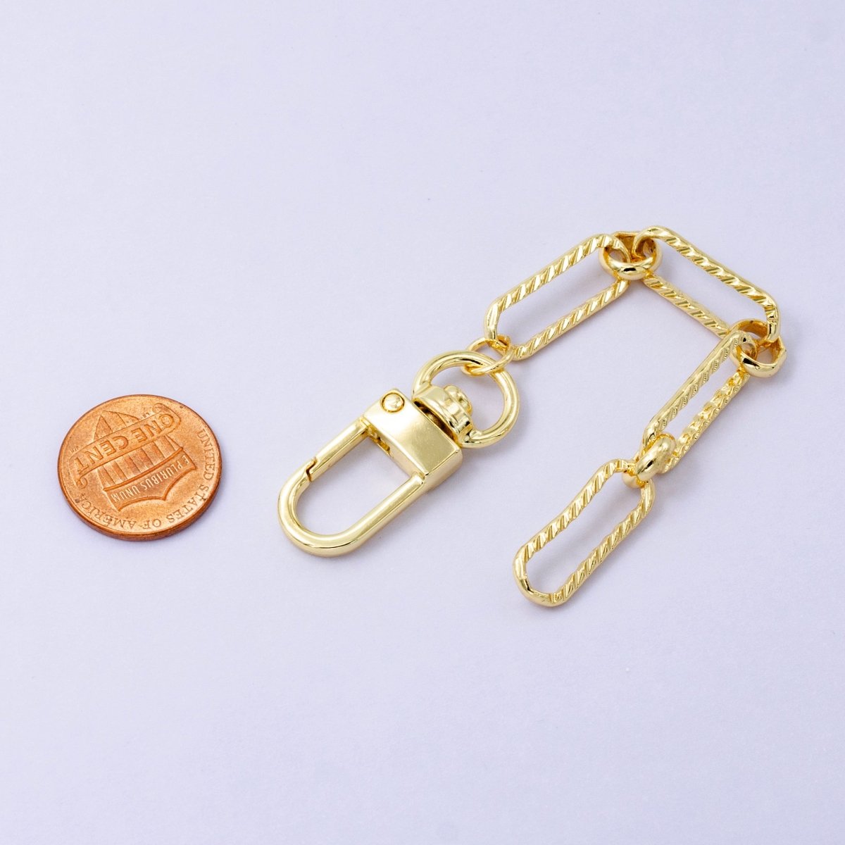 24K Gold Filled 5 - Inch Textured Paper Clip Link Chain Bag Purse Charm Swivel Keychain Findings | WA - 2763 - DLUXCA