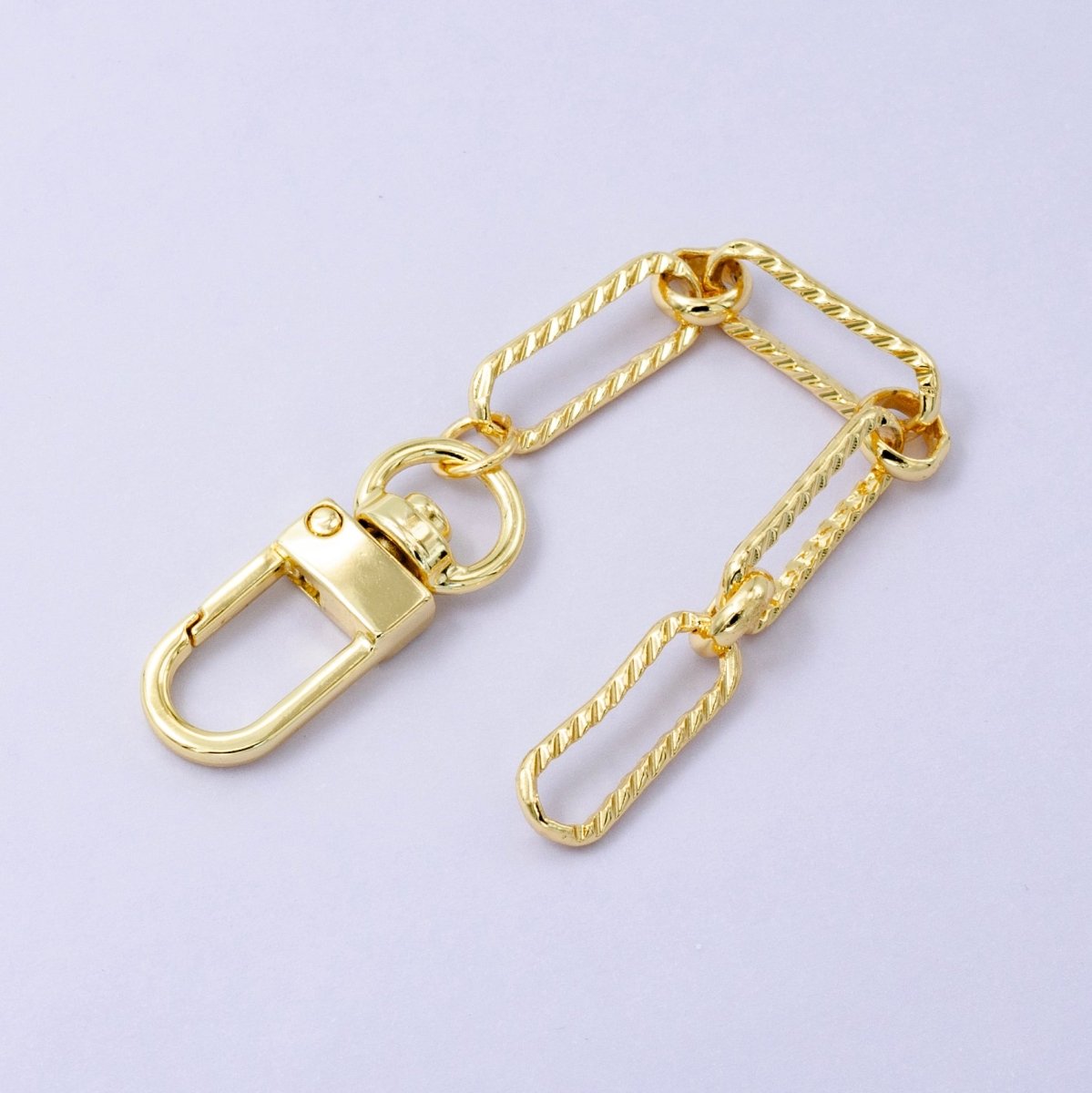 24K Gold Filled 5 - Inch Textured Paper Clip Link Chain Bag Purse Charm Swivel Keychain Findings | WA - 2763 - DLUXCA