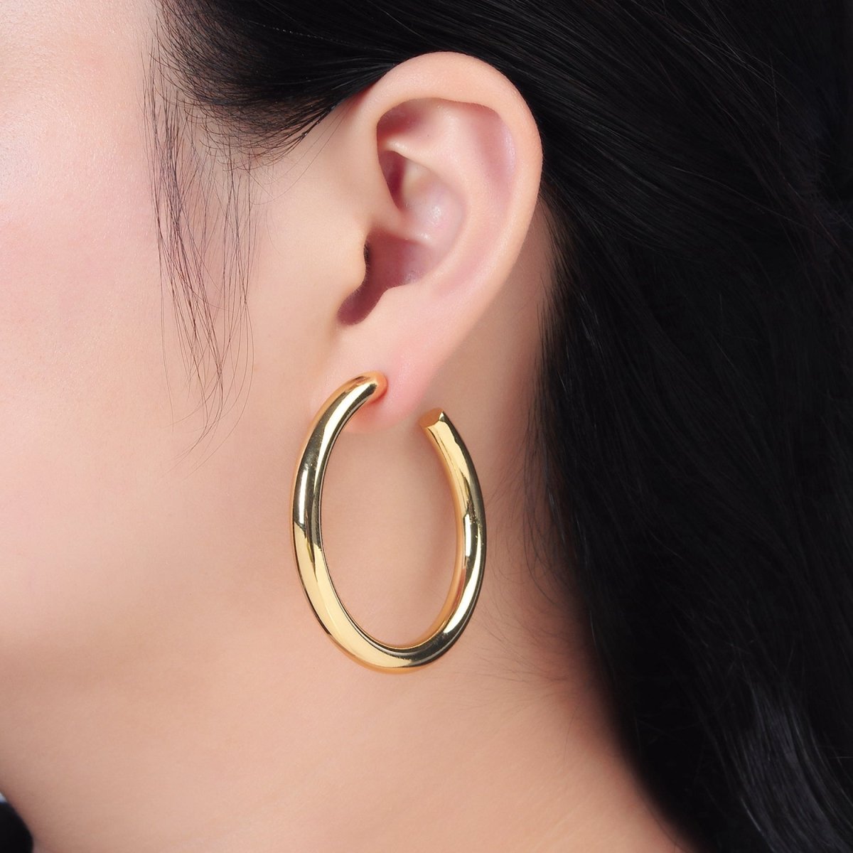 24K Gold Filled 50mm Minimalist C - Shaped Hoop Earrings in Gold & Silver | AD715 AD716 - DLUXCA