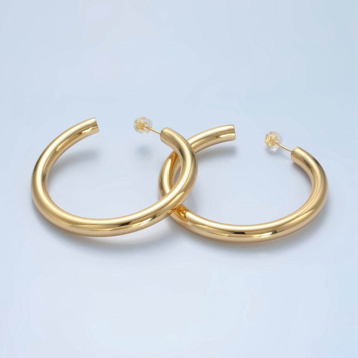 24K Gold Filled 50mm Minimalist C - Shaped Hoop Earrings in Gold & Silver | AD715 AD716 - DLUXCA