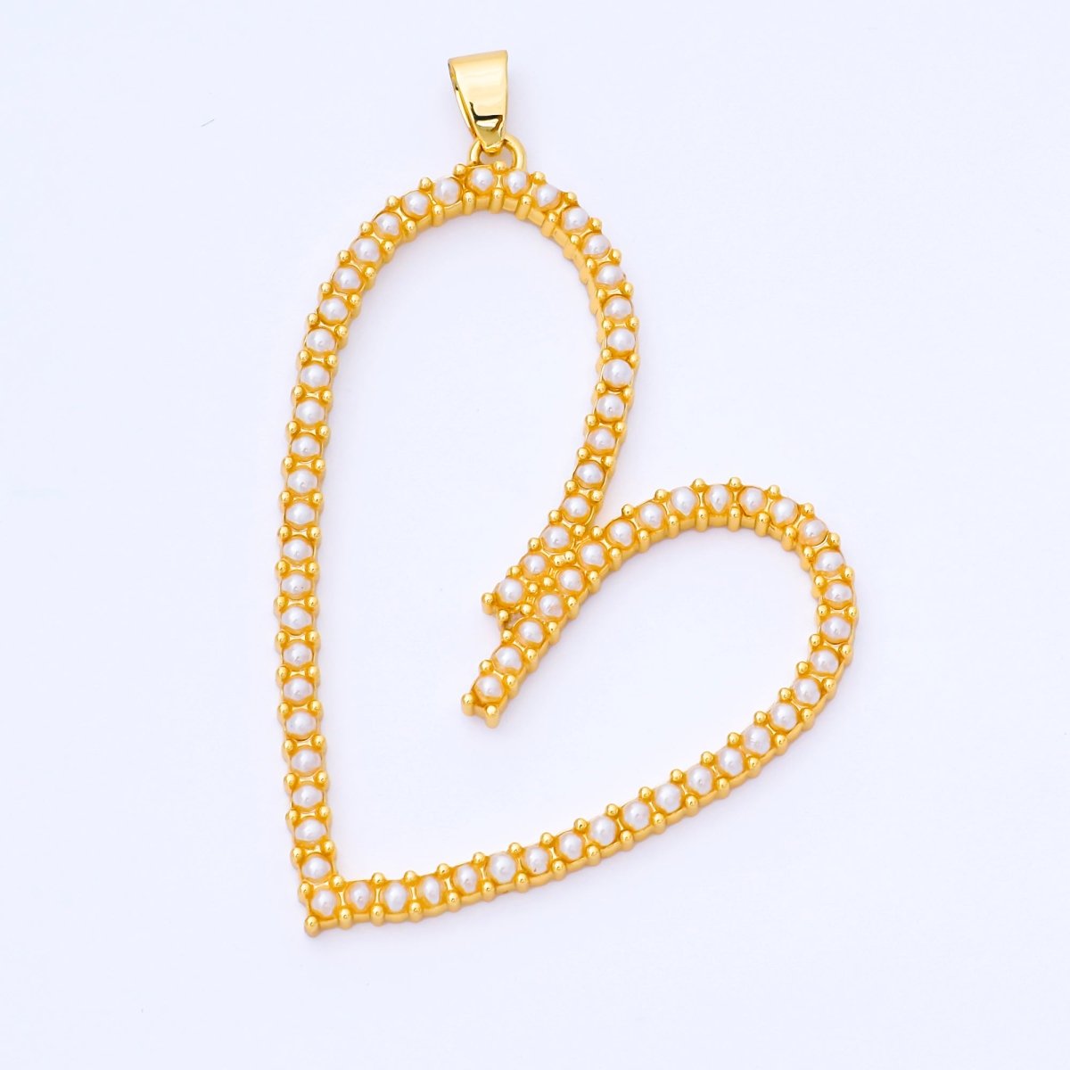 24K Gold Filled 50mm Shell Pearl Micro Paved Open Heart Pendant | AA1663 - DLUXCA