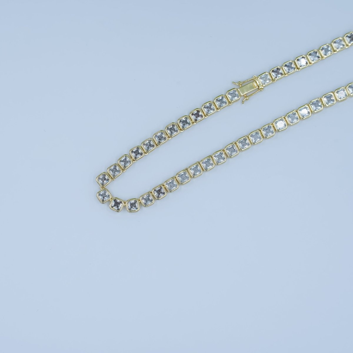 24K Gold Filled 5.3mm Square CZ Tennis Chain 16 Inch Necklace | WA - 2753 - DLUXCA
