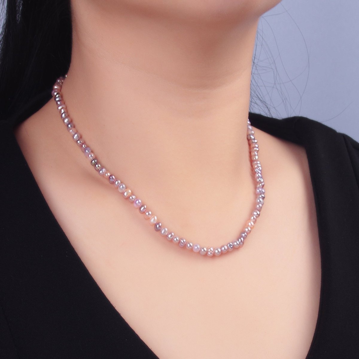 24K Gold Filled 5.5mm Pink Purple Gradient Freshwater Pearl 16 Inch Necklace | WA - 3019 - DLUXCA