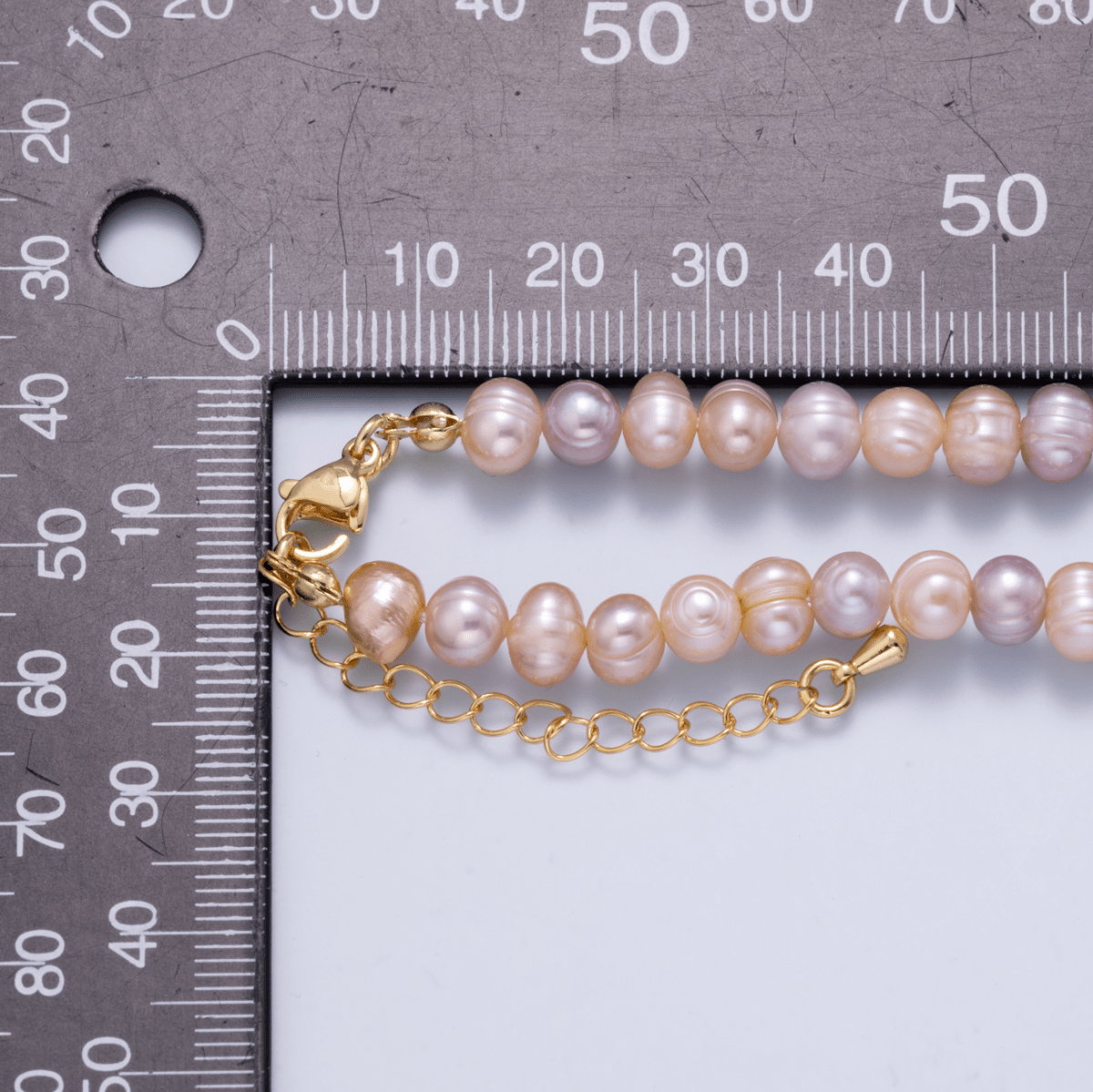 24K Gold Filled 5.5mm Pink Purple Gradient Freshwater Pearl 16 Inch Necklace | WA - 3019 - DLUXCA