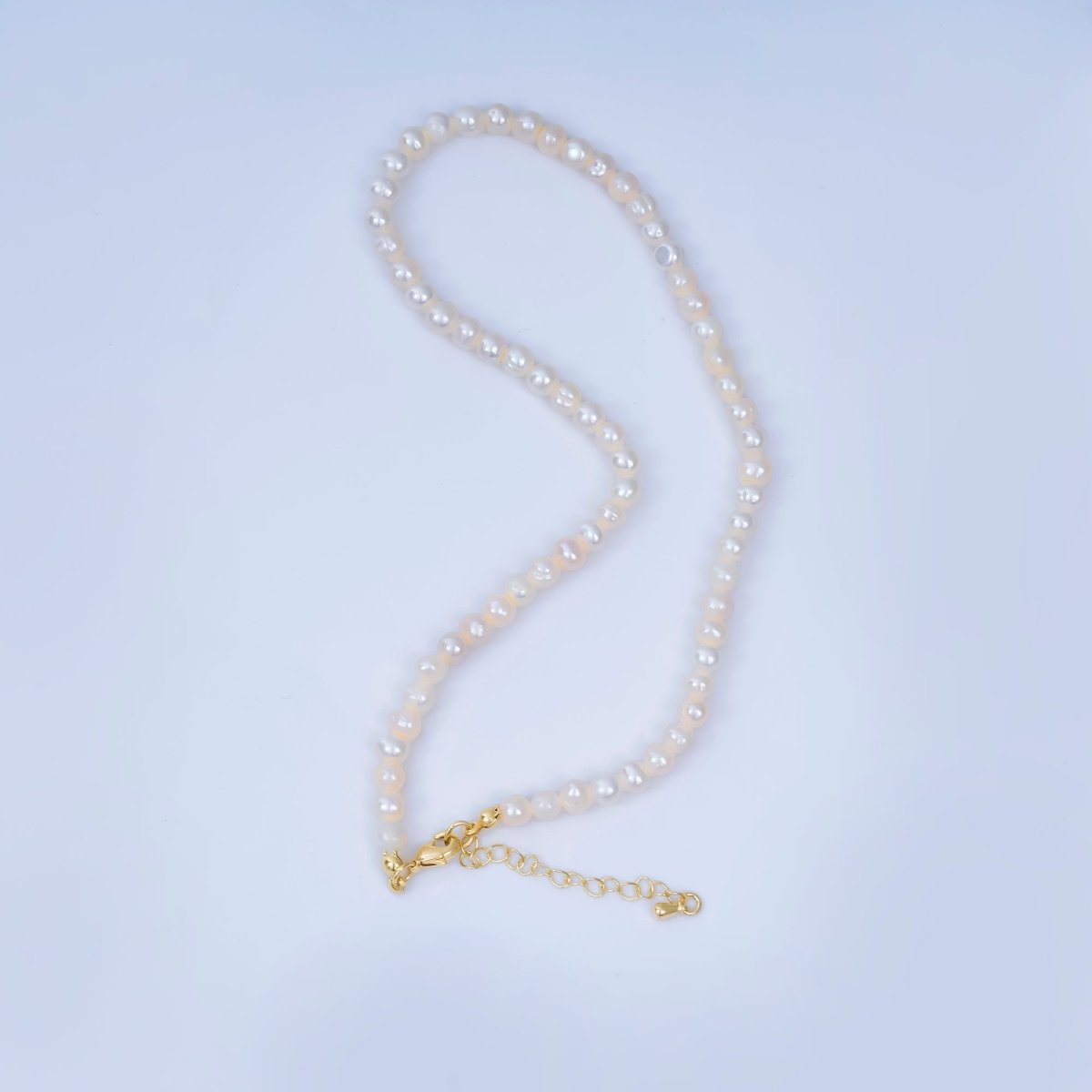 24K Gold Filled 5.5mm Round Freshwater Pearl Chain 14 Inch Necklace with Extender | WA - 1007 - DLUXCA
