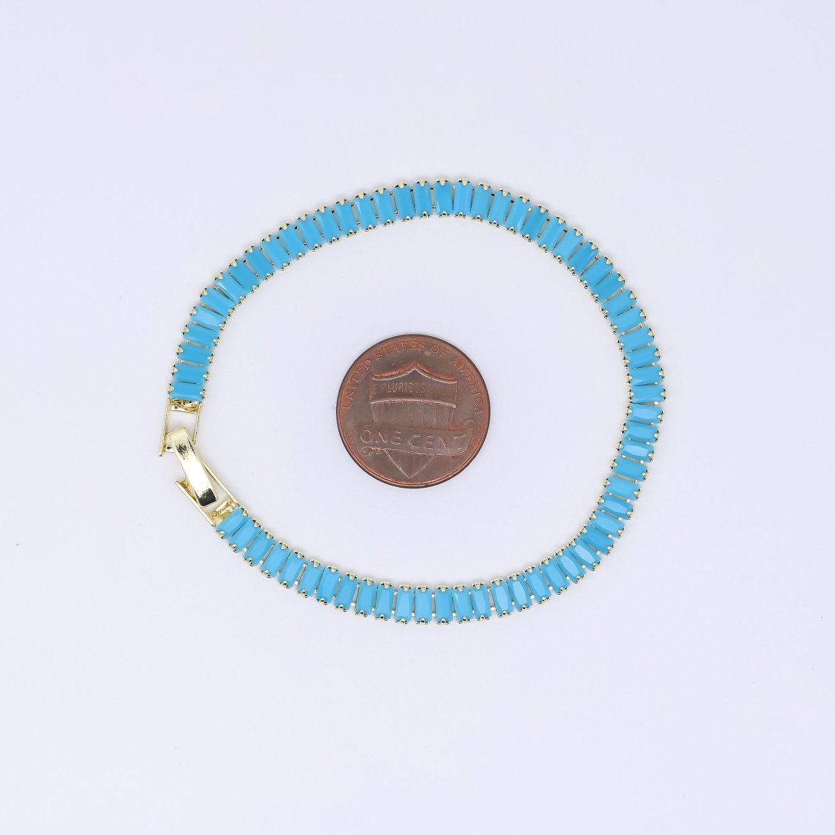 24K Gold Filled 5mm Blue Baguette CZ 7 Inches Tennis Bracelet | WA - 3823 - DLUXCA