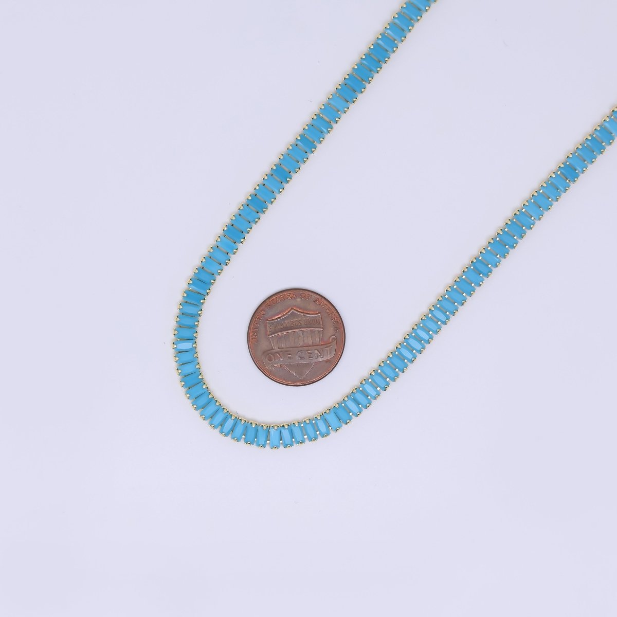 24K Gold Filled 5mm Blue Turquoise Baguette 16 Inch Tennis Chain Necklace | WA - 2323 - DLUXCA