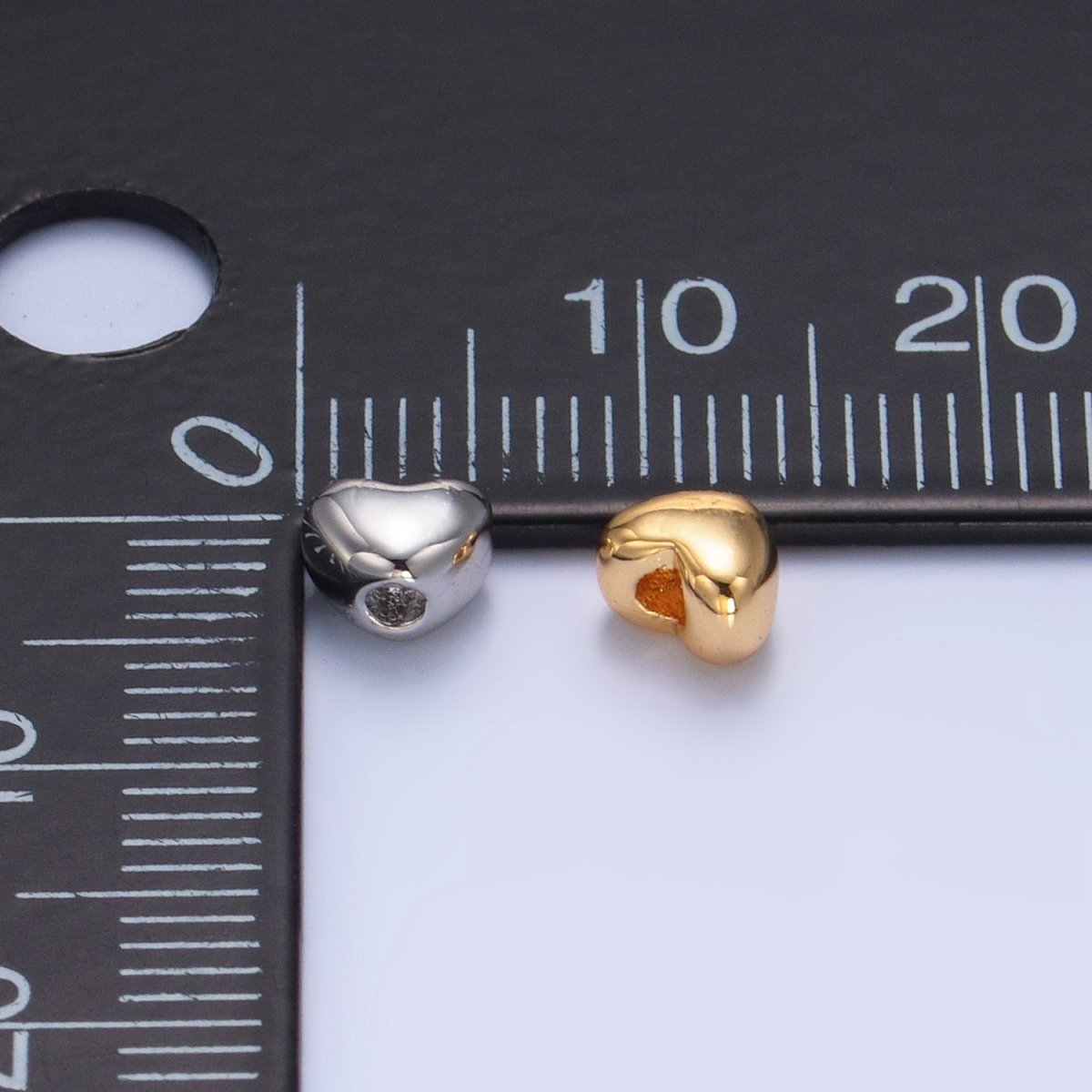 24K Gold Filled 5mm Chubby Heart Minimalist Bead in Gold & Silver | B063 - DLUXCA