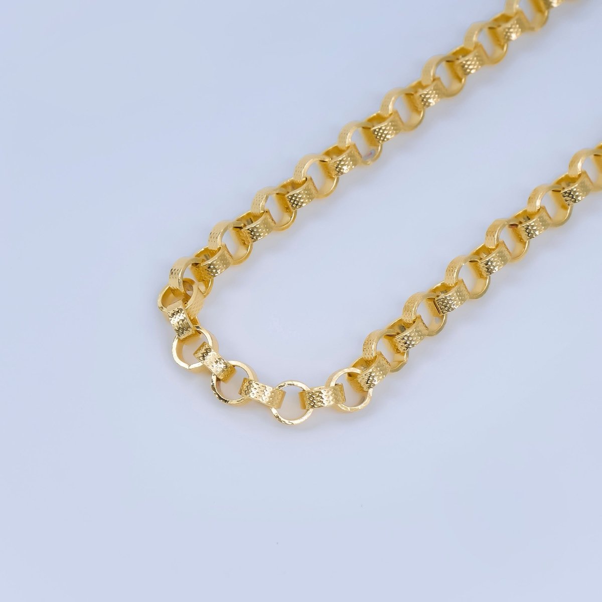 24K Gold Filled 5mm Dotted Textured Rolo Edge Cable Unfinished Chain by Yard | ROLL - 1683 - DLUXCA