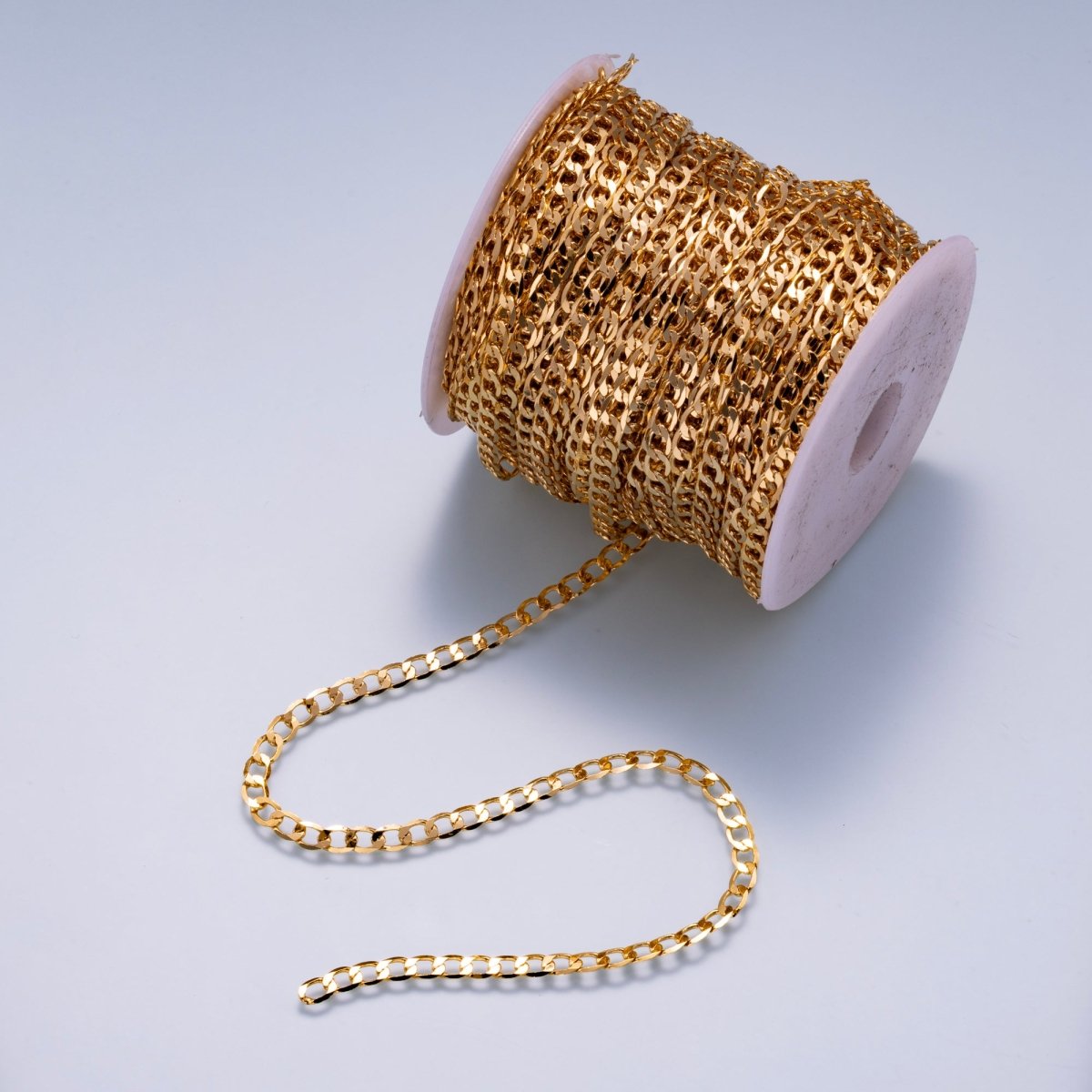 24K Gold Filled 5mm Minimalist Curb Chain Unfinished Chain by Yard | Roll - 01869 - DLUXCA