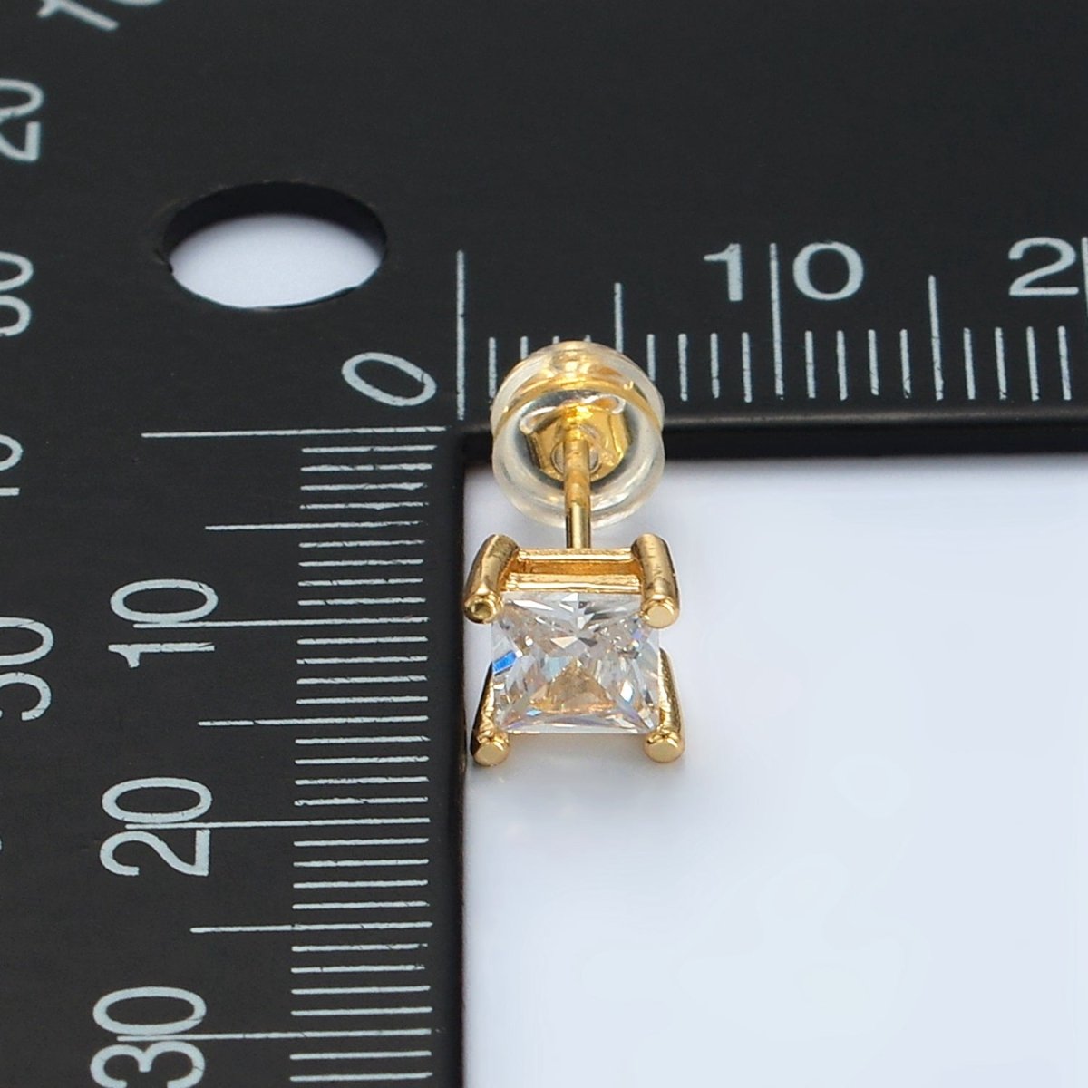 24K Gold Filled 6.3mm Clear CZ Square Baguette Stud Earrings | AB1223 - DLUXCA