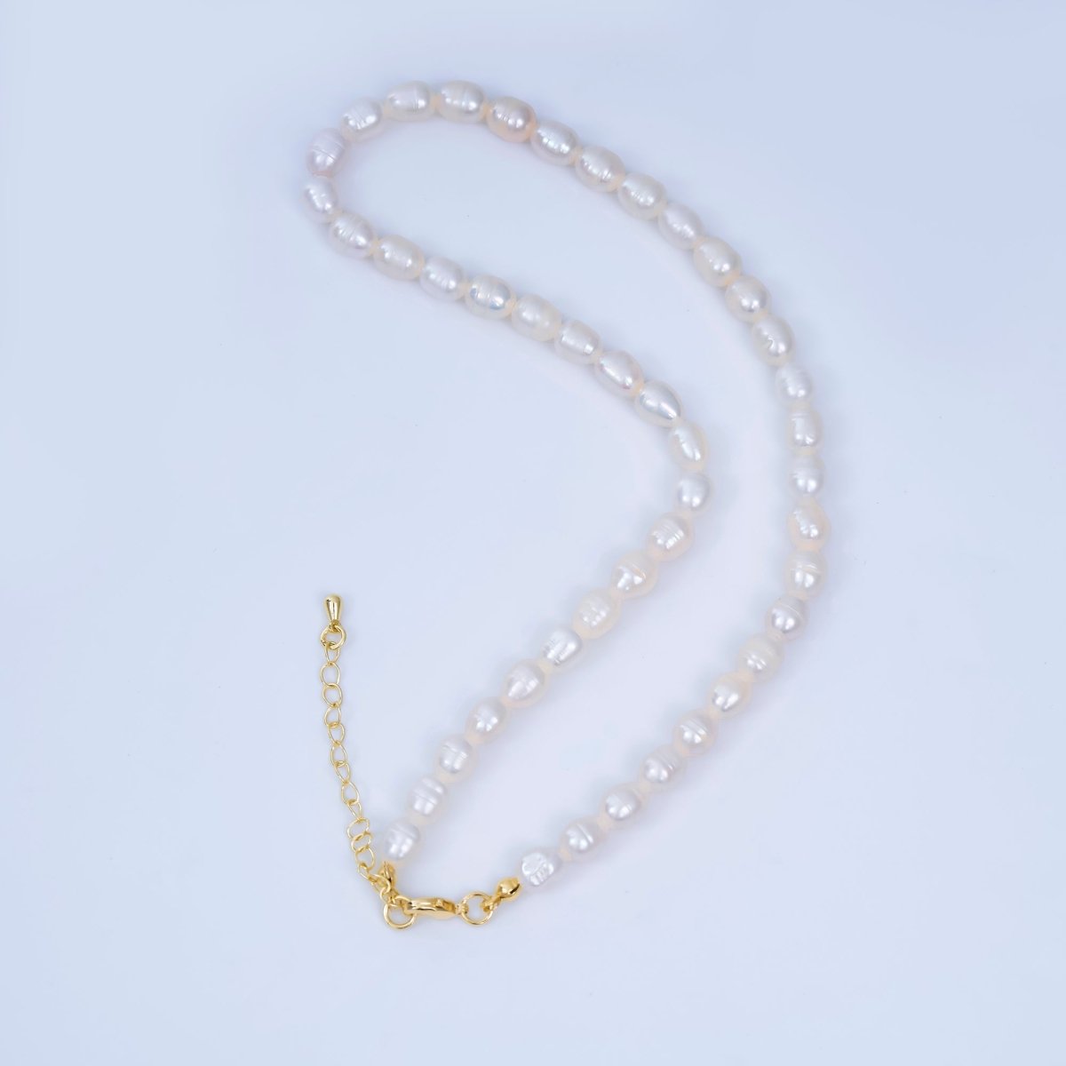 24K Gold Filled 6.5mm Nautical Freshwater Pearl Chain 14 Inch Necklace with Extender| WA - 1006 - DLUXCA