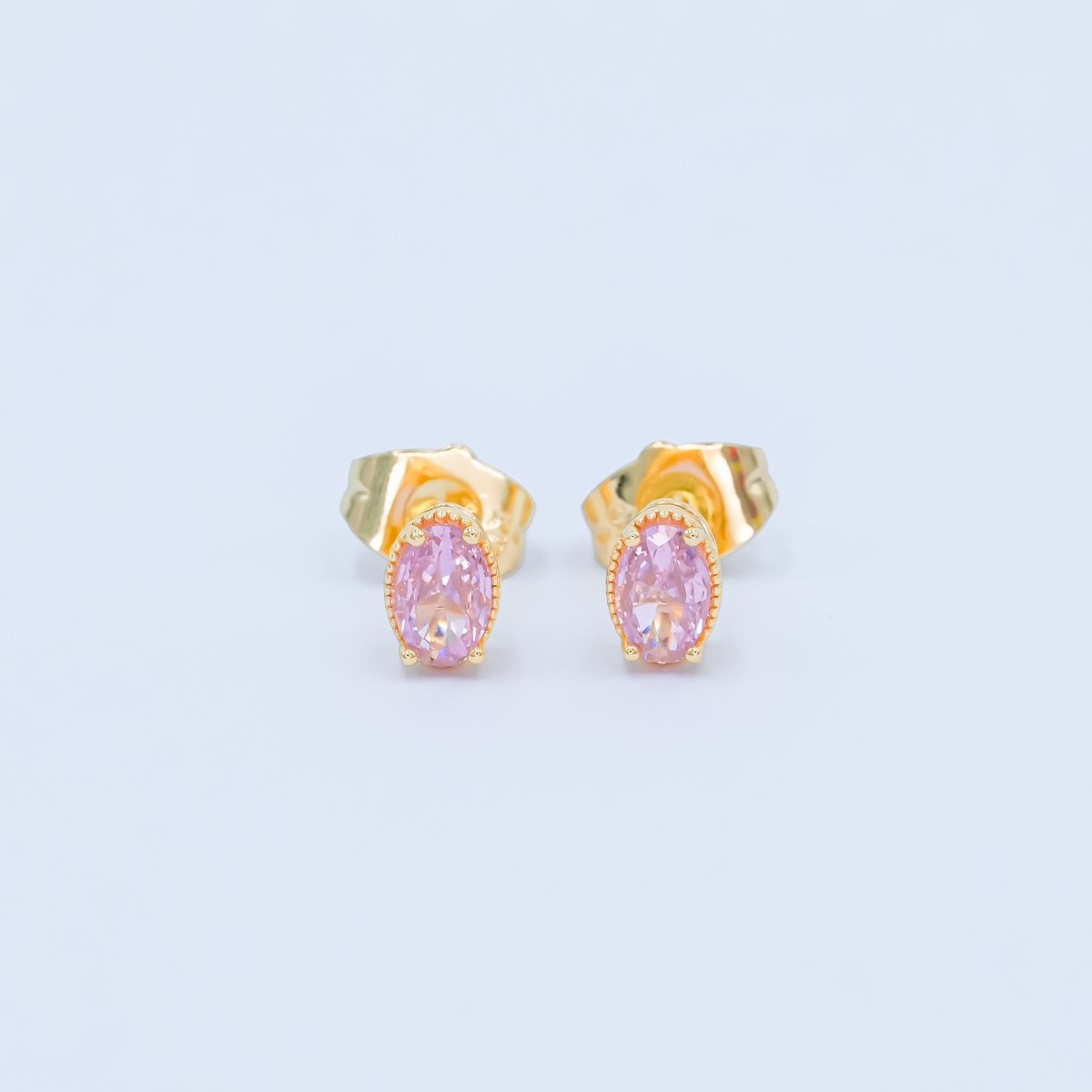 24K Gold Filled 6.8mm Oval CZ Stud Earrings | AB1001 - AB1005 - DLUXCA
